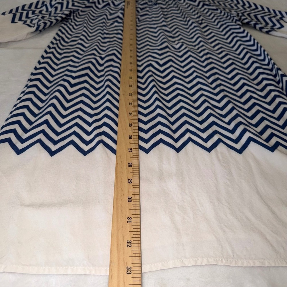 Venus Navy Blue White Chevron Zig Zag Shift Dress Long Sleeve Sz 10 - Picture 6 of 9